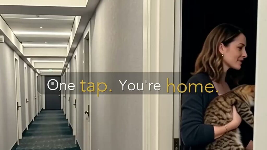A resident seamlessly entering Herald Towers apartment using smart keyless access